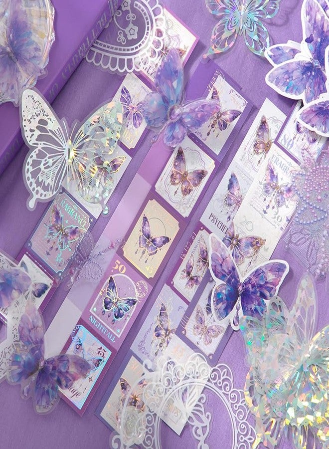 SVULINT Paper Vintage Big Size Aesthetic Scrapbook Kit, Scrapbooking Supplies Kit with Bullet Junk Journal,Stationery,A6 Grid Notebook Journaling Gift Set (Purple Butterfly) - Image 5